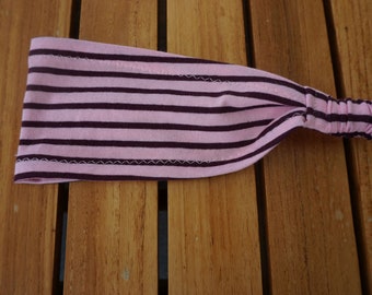 Hairband, Bandana stripes pink aubergine