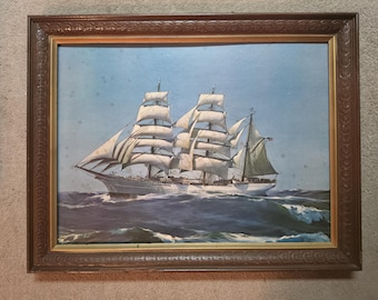 Vintage 1969 Lithograph Print "U.S.C.G. Eagle" Kipp Solwedel Coast Guard Training Barque