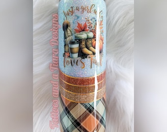 Just a Girl Who Loves Fall Tumbler, Fall Glitter Tumbler, Personalized Name Tumbler, Ready to Ship Tumblers, Christmas Gift