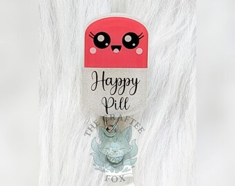 Happy Pill Badge Reel, Pharmacy Badge Reel, Nurse Badge Reel, Interchangeable Acrylic Topper