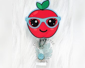 Apple Badge Reel, Teacher Badge Holder, Interchangeable Acrylic Topper