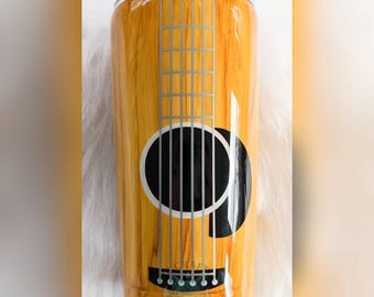 Guitar Tumbler, Woodgrain Tumbler, Acoustic Guitar Gift