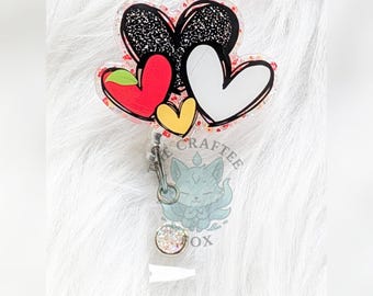 Heart Badge Reel, Cute Teacher ID Holder, Interchangeable Acrylic Topper