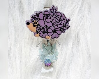 Floral Hedgehog Badge Reel, Nurse Badge Reel, Interchangeable Acrylic Topper