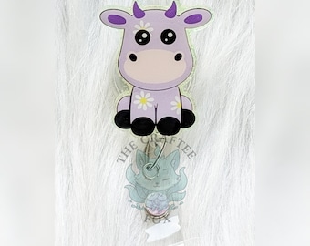 Purple Cow Badge Reel, Nurse Badge Reel, Spring Badge Reel, Interchangeable Acrylic Topper