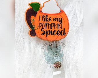 Pumpkin Spice Badge Reel, Fall Badge Reel, Interchangeable Acrylic Topper