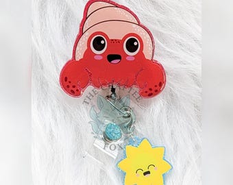 Hermit Crab Badge Reel, Beach Theme Badge Reel, Nurse Badge Reel, Interchangeable Acrylic Topper