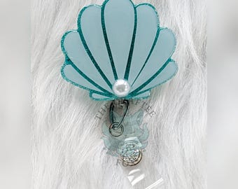 Seashell Badge Reel, Beach Theme Badge Reel, Nurse Badge Reel, Interchangeable Acrylic Topper