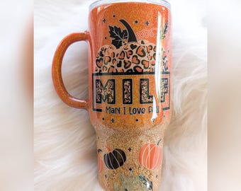 Man I Love Fall Funny Tumbler, Fall Glitter Tumbler, Fall Mom Tumbler, Glitter Coffee Tumbler, Christmas Gift
