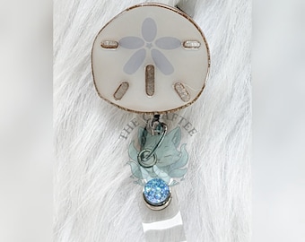 Sand Dollar Badge Reel, Beach Theme Badge Reel, Nurse Badge Reel, Interchangeable Acrylic Topper