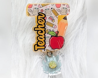 Teacher Badge Reel, Cute Teacher ID Holder, Interchangeable Acrylic Topper