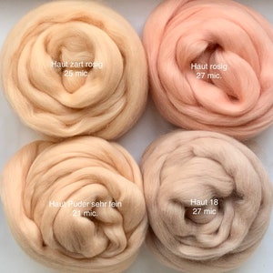 50 g MERINO comb (90 euros/kg) SKIN complexion 18-27 mic. Felt wool dolls...CHOICE OF COLOR