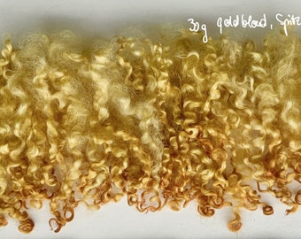 Wensleydale goldblond (400Euro/kg) Spitzen rötlich Locken Spinnen Filzen Puppenhaar Filzwolle Lockenwolle handgefärbt