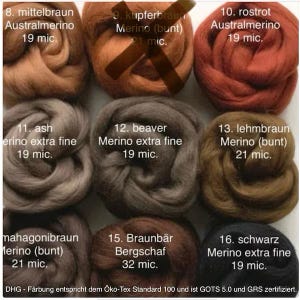 Top in lana Merino pettinata...Capelli in lana di pecora di montagna COLORI PER CAPELLI (da 46 Euro/kg) 19/21/32 mic. Fate Elfi Waldorf marrone...Ruggine...scelta colore nero