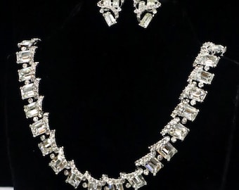 Vintage “Kramer” Rhinestone Necklace & Clip-In Earrings