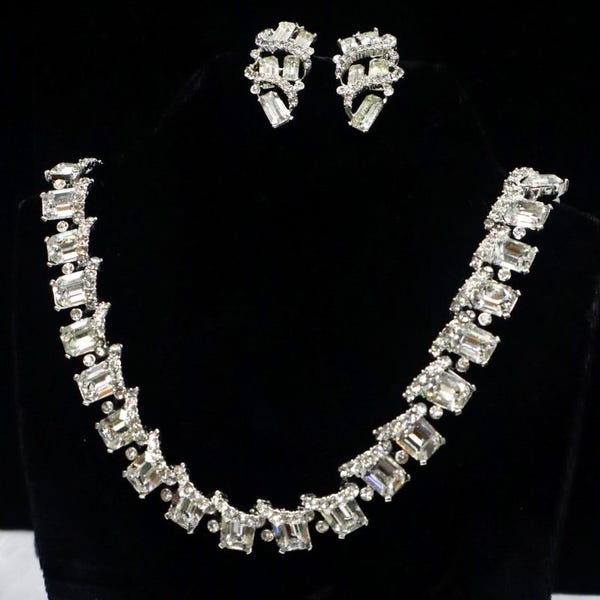 Vintage “Kramer” Rhinestone Necklace & Clip-In Earrings