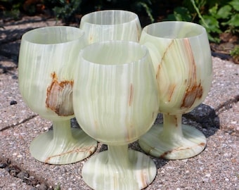 Set of 4 Green Onyx Goblets