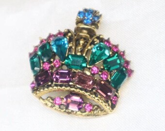 1980’s “Thelma Deutsch” Goldtone & Rhinestone Crown Pin