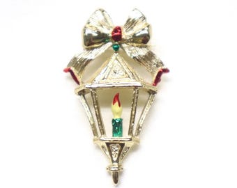 Vintage Signed “Gerry’s ”Goldplate & Enamel Christmas Lamp Pin