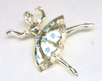 Vintage Goldplate & Rhinestone Ballerina Pin