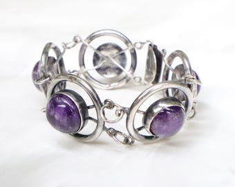 1960’s Handmade Amethyst .800 Silver Link Bracelet - Mexico