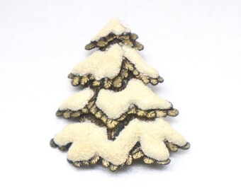 Vintage Signed “J.J” Antiqued Goldtone & Glittered Enamel Winter Evergreen Pin