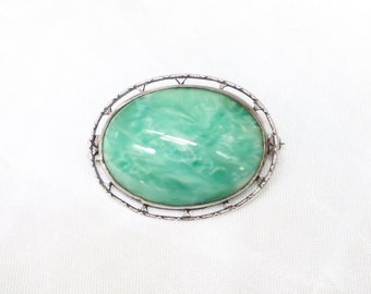 Vintage Sterling Silver & Peking Glass Brooch