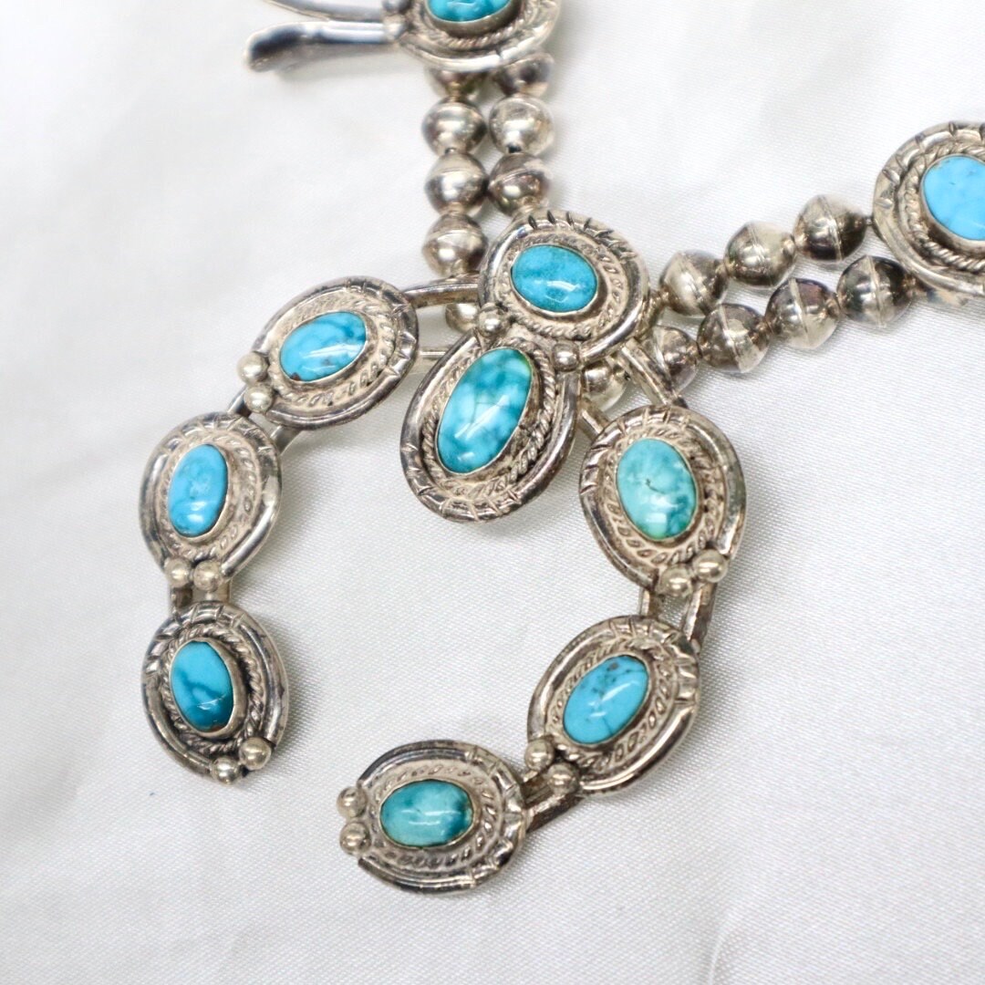 Museum Vintage Navajo Native American Jewelry jewelry Mid Century Turquoise Squash Blossom Necklace Museum Vintage Navajo Native American Jewelry jewelry Mid Century Turquoise Squash Blossom Necklace