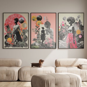 Black Art Decor Set of 3 Art Prints | Black Woman Wall Decor | Afro American Art | Afrocentric Wall Art | Boho Aesthetic {Available Framed}