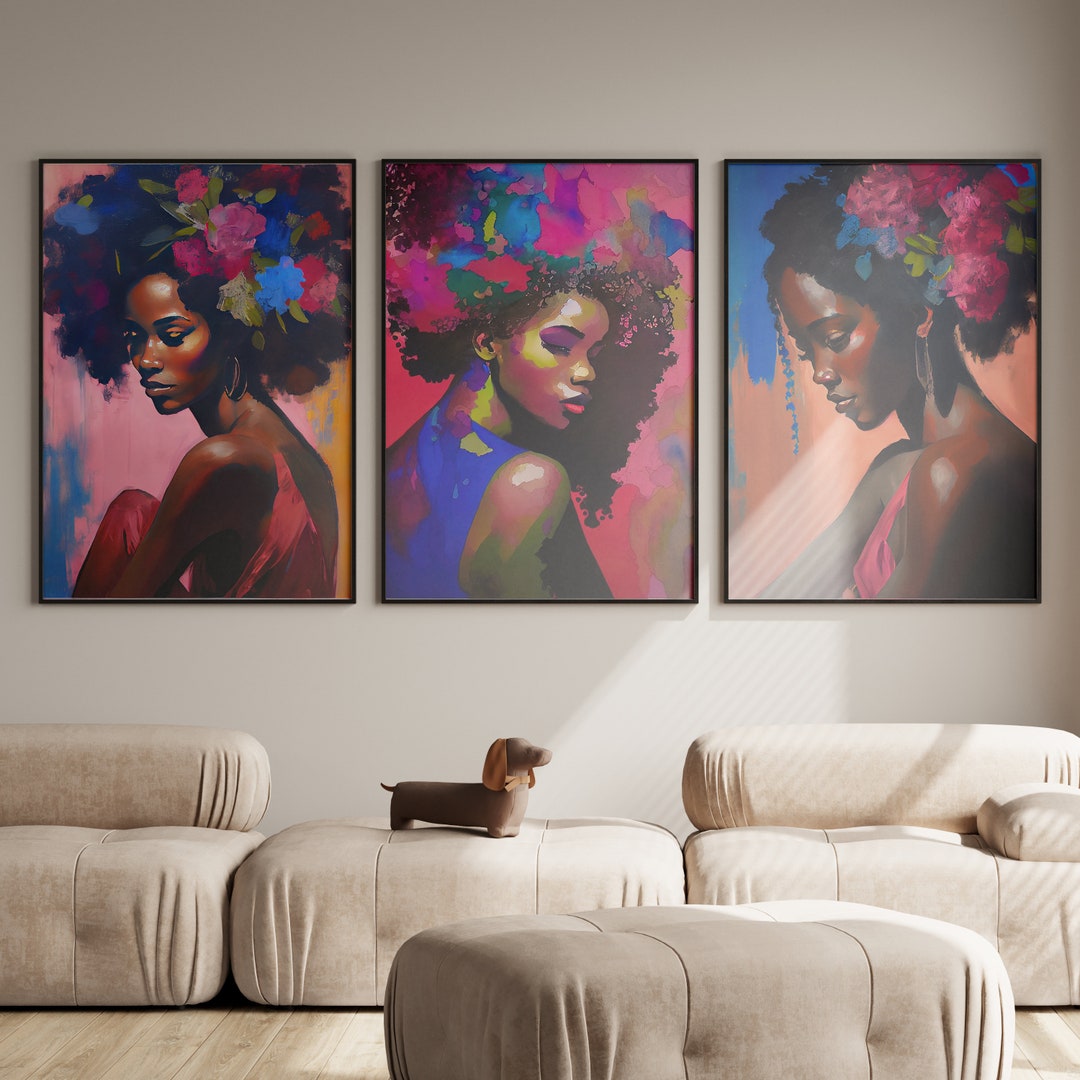 Black Art Decor Set of 3 Art Prints Black Woman Wall Decor Afro ...