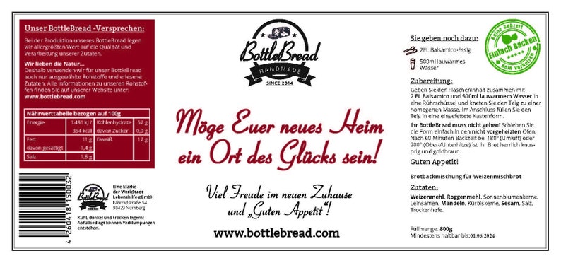 BottleBread Möge Euer neues Haus ein Ort des Glücks sein BottleBread Backmischung Brotbackmischung im Glas Flasche Bild 2