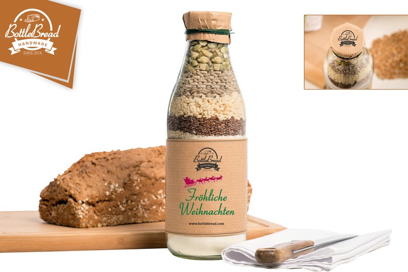 BottleBread Fröhliche Weihnachten Backmischung Brotbackmischung im Glas Flasche Bild 1