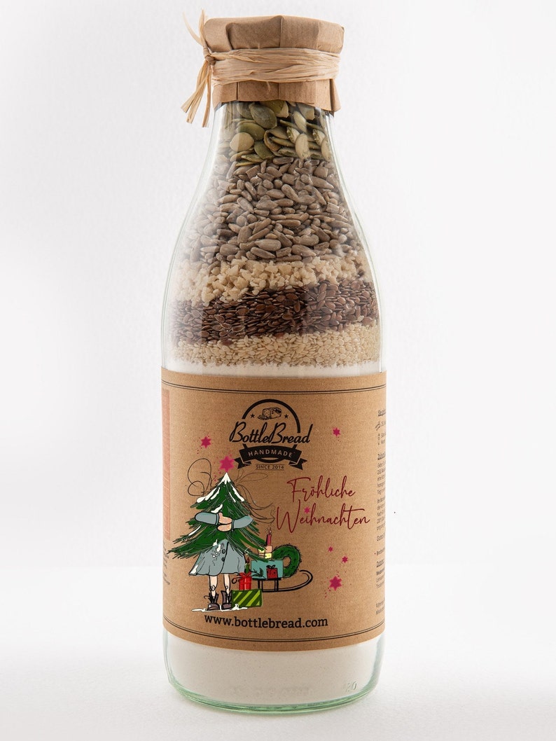 BottleBread Kind mit Weihnachtsbaum Backmischung Brotbackmischung im Glas Flasche Bild 2