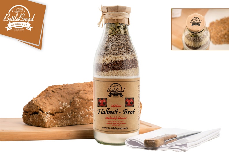 BottleBread Half-Time Baking Mixture Bread Baking Mixture in a Glass Bottle Gift Gift Idea Entry Entry Gift image 1