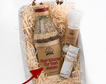 Bottlebread Geschenkkorb mit Salzmühle "personalisierbares Etikett"