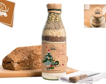 BottleBread "Kind mit Weihnachtsbaum" Backmischung Brotbackmischung im Glas Flasche