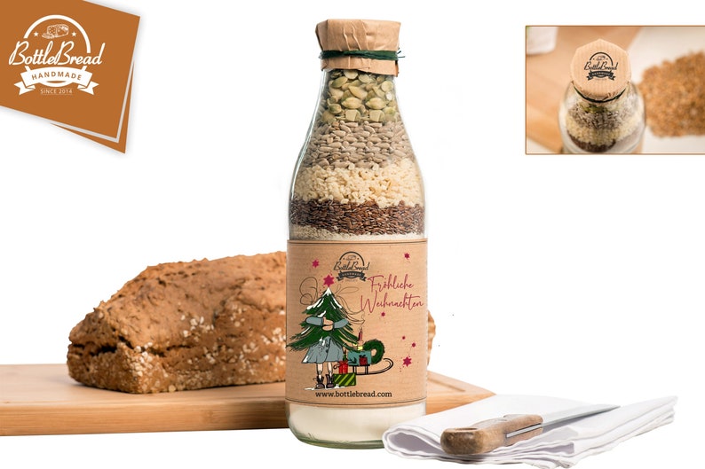 BottleBread Kind mit Weihnachtsbaum Backmischung Brotbackmischung im Glas Flasche Bild 1