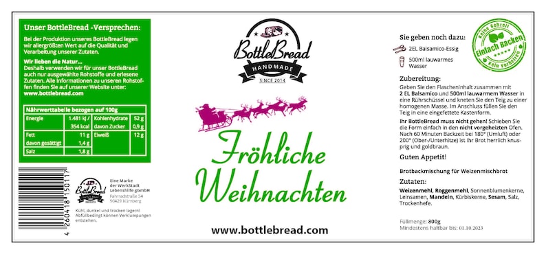 BottleBread Fröhliche Weihnachten Backmischung Brotbackmischung im Glas Flasche Bild 2