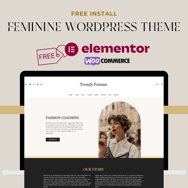 Elementor Pro WordPress Theme, WooCommerce Ready Feminine Template, Fashion & Mommy Blog Design