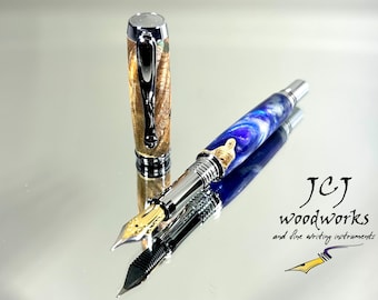 Gestabiliseerde hybride vulpen van esdoorn Burl en acrylhars met chromen componenten