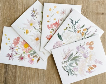 Set of Wildflower Greeting Cards - Floral Blank Cards - Watercolor Notecards - Folded Note Cards - Watercolor Flower Cards - Set of 5 or 10