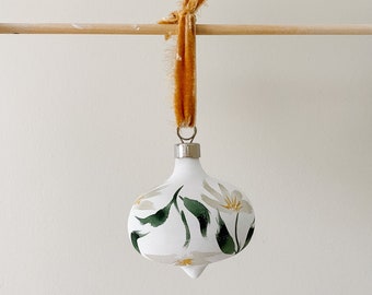 Hand Painted Ornament - Watercolor Floral Ornament - 2023 Holiday Ceramic Ornament - Christmas Bulb - Heirloom Ornament - Gift for Mom