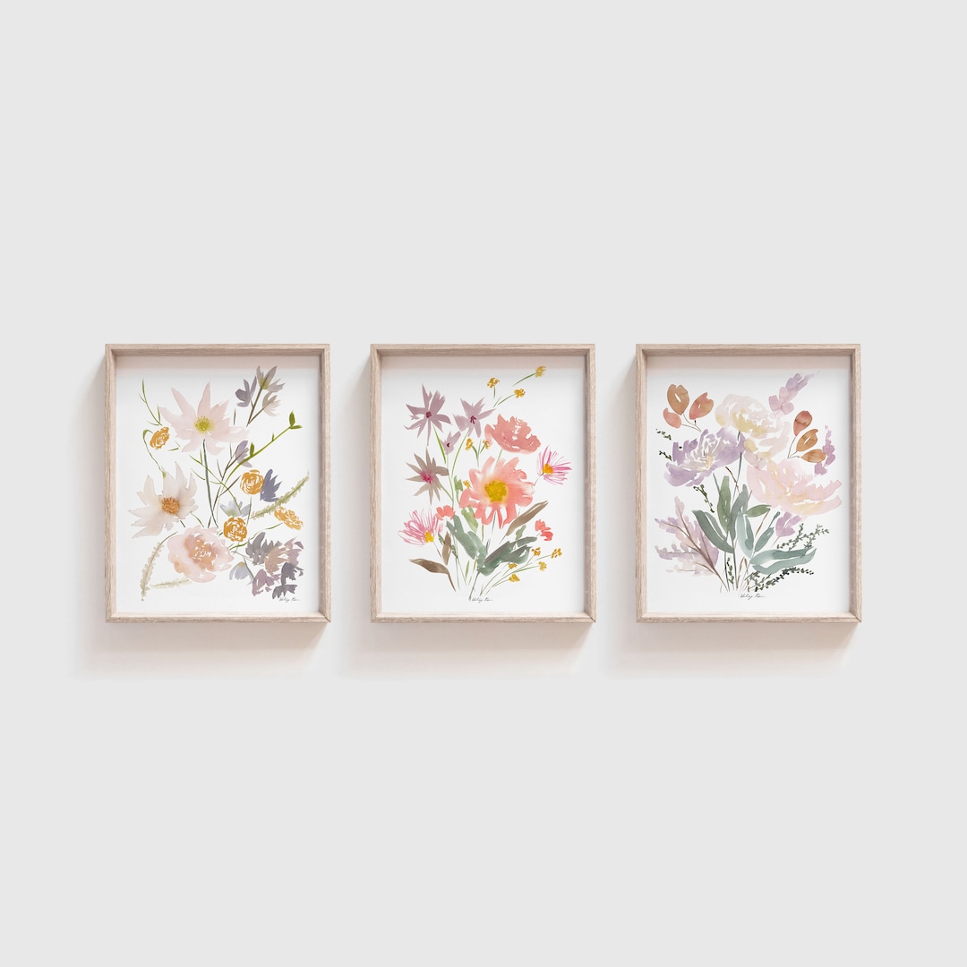 Watercolor Floral Prints - Set of 3 Watercolor Art Prints - Flower Wall ...