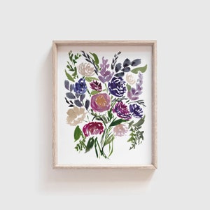 Watercolor Wildflower Print - Deep Purple Home Decor - Jewel Tone Wall Art - Floral Bouquet Print - Girl Nursery Wall Art - Flower Art Print