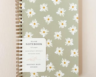 Watercolor Daisies Floral Spiral Notebook - Handmade Lined or Blank Journal