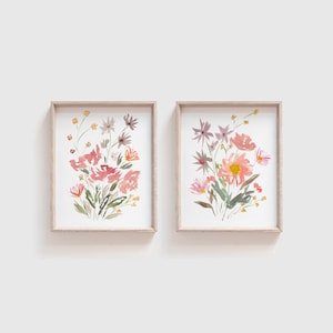 Watercolor Prints - Set of 2 Watercolor Art - Wildflower Painting - Floral Print Wall Art - Gallery Wall - Flower Artwork Girl Nursery Art