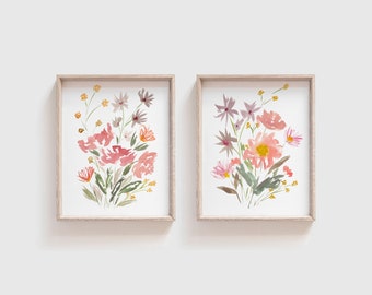 Watercolor Prints - Set of 2 Watercolor Art - Wildflower Painting - Floral Print Wall Art - Gallery Wall - Flower Artwork Girl Nursery Art