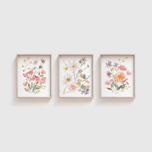 Watercolor Floral Prints - Set of 3 Watercolor Art Prints - Flower Wall Art - Floral Artwork - Wildflower Painting - Watercolor Flower Print