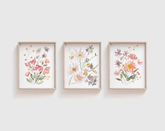 Watercolor Floral Prints - Set of 3 Watercolor Art Prints - Flower Wall Art - Floral Artwork - Wildflower Painting - Watercolor Flower Print