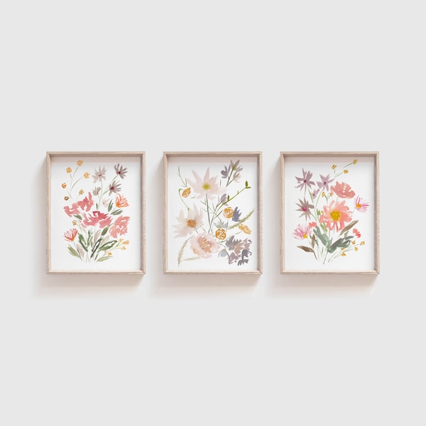 Watercolor Floral Prints - Set of 3 Watercolor Art Prints - Flower Wall Art - Floral Artwork - Wildflower Painting - Watercolor Flower Print